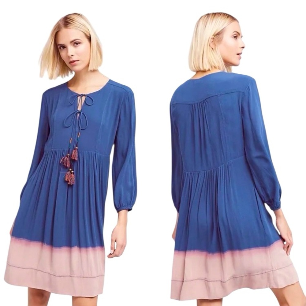 Anthropologie Holding Horses Blue Dip Dye Boho Dress Flowing Oversized Resort